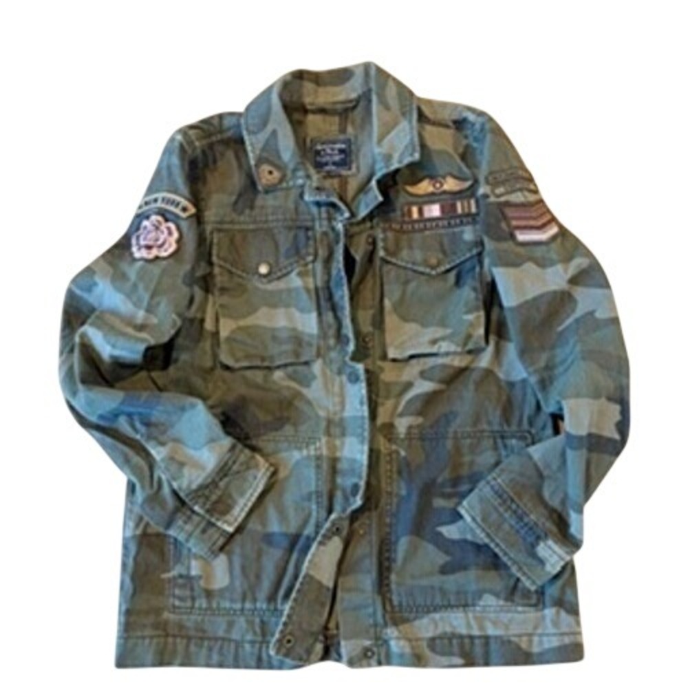 Vintage Y2K Abercrombie & Fitch Camo Military Jacket S Patches Indie Sleaze